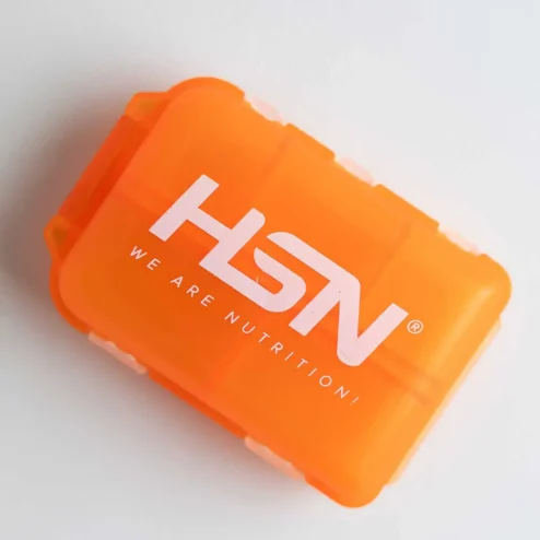 HSN papildų dėžutė 10 skyrelių, kelionėms, savaitės papildams. Oranžinė.